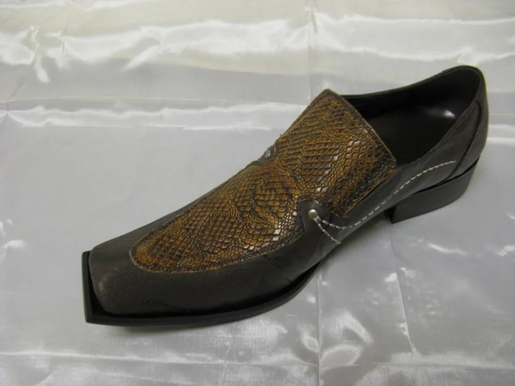 Fiesso New Brown Snake and Leather Print Shoes FI 6420