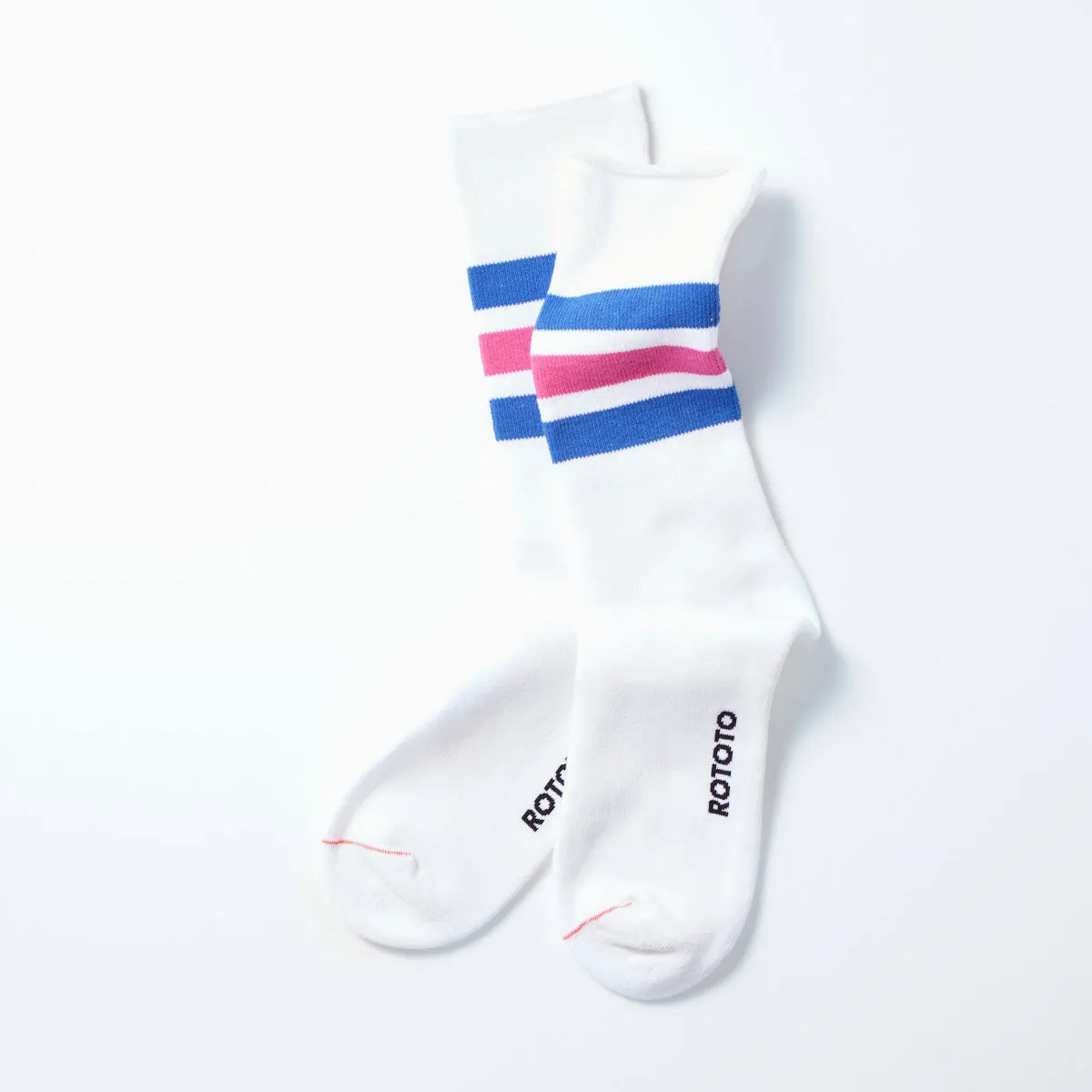 Fine Pile Striped Crew Socks - White/Blue/Pink