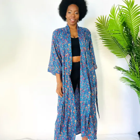 Floral Long Bohemian Kimono with Pockets