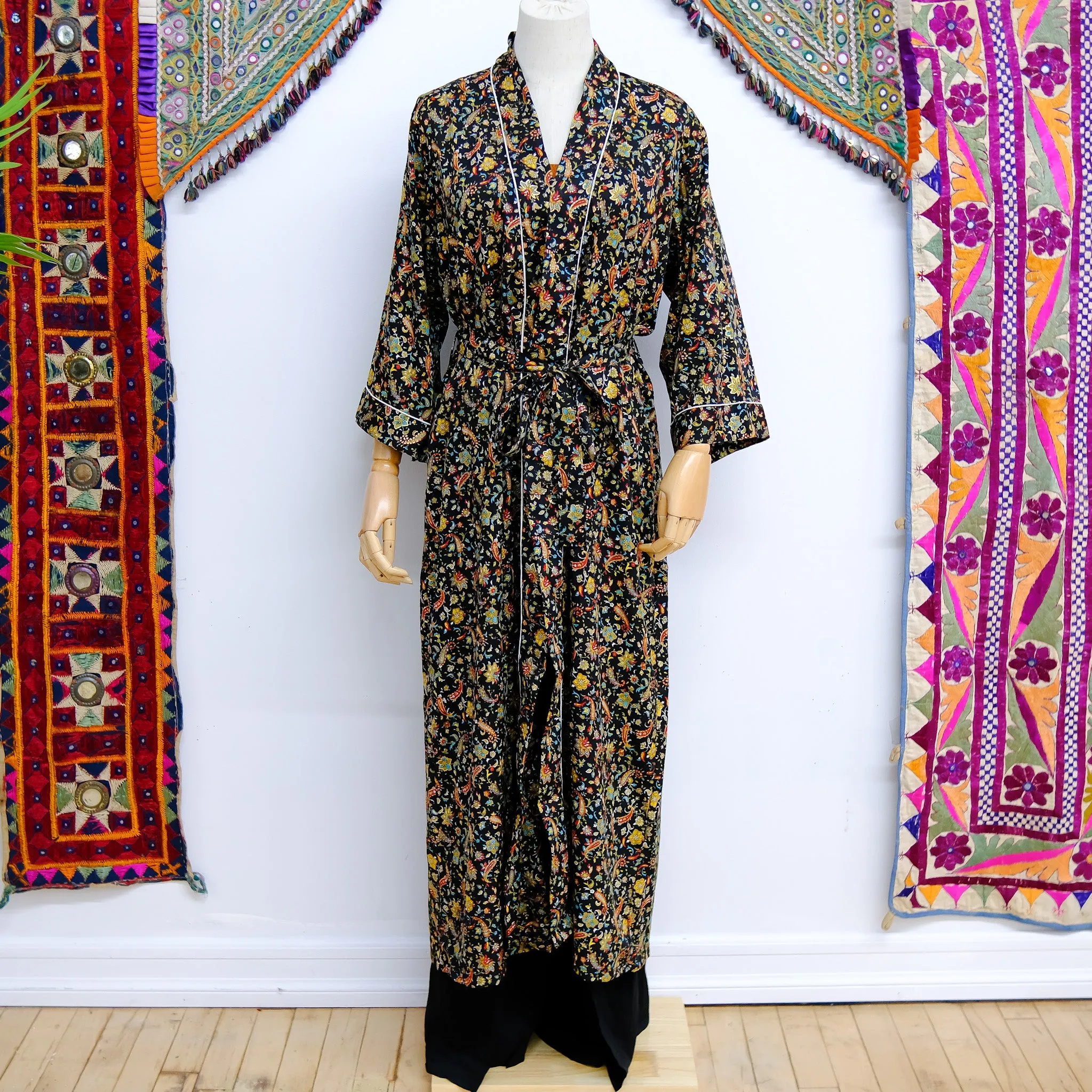 Floral Long Bohemian Kimono with Pockets