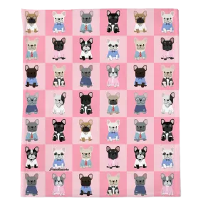 Frenchie Blanket | Preppy French Bulldogs on Pink