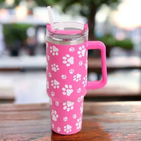 Fuchsia Pink Paw Print Tumbler