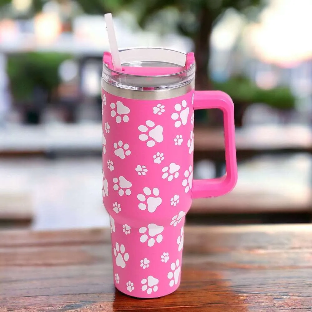 Fuchsia Pink Paw Print Tumbler