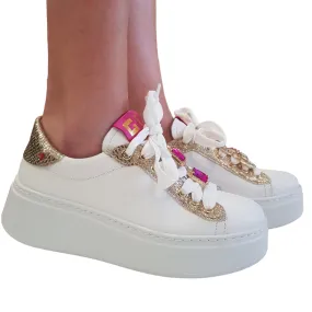 Gio  Sneakers  Bianca-Oro-Fuxia Donna Rif.20