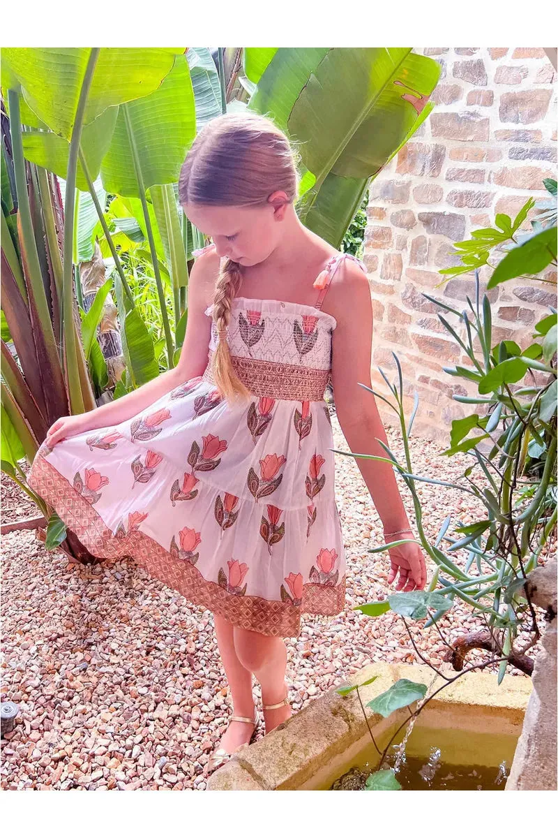 Girl's Pink Green Print Sleeveless Samantha Dress