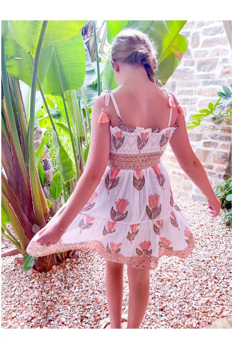 Girl's Pink Green Print Sleeveless Samantha Dress