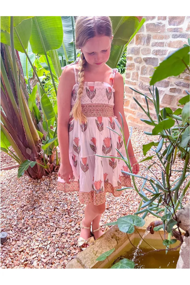 Girl's Pink Green Print Sleeveless Samantha Dress