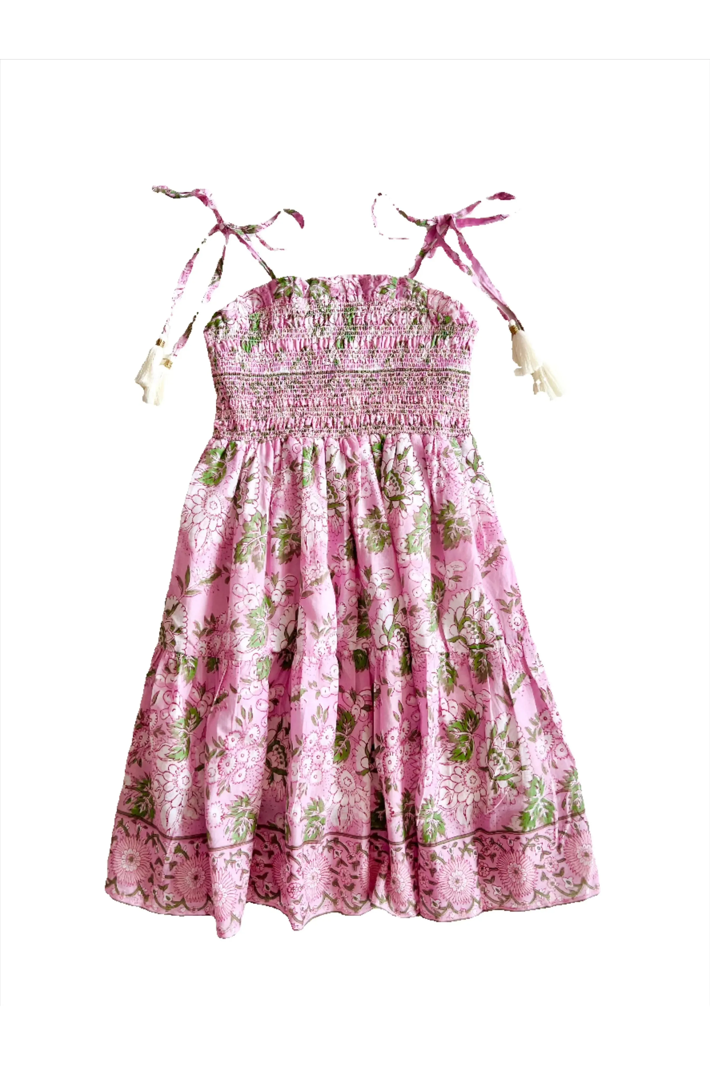 Girl's Pink Green Print Sleeveless Samantha Dress