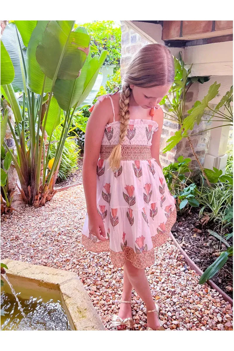 Girl's Pink Green Print Sleeveless Samantha Dress