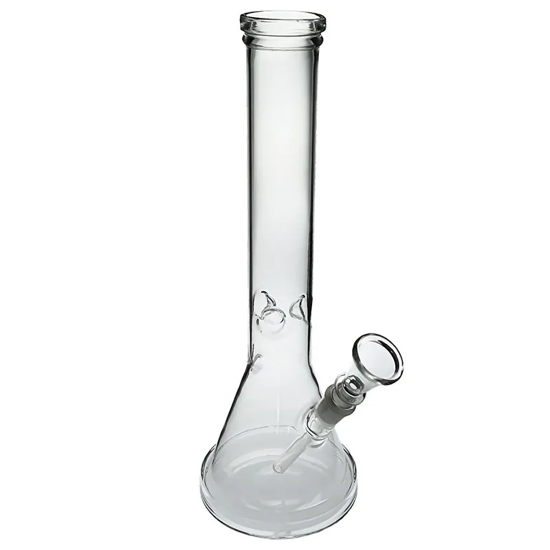 Glass beaker bong with a sturdy flat base and ice knobs 25cm