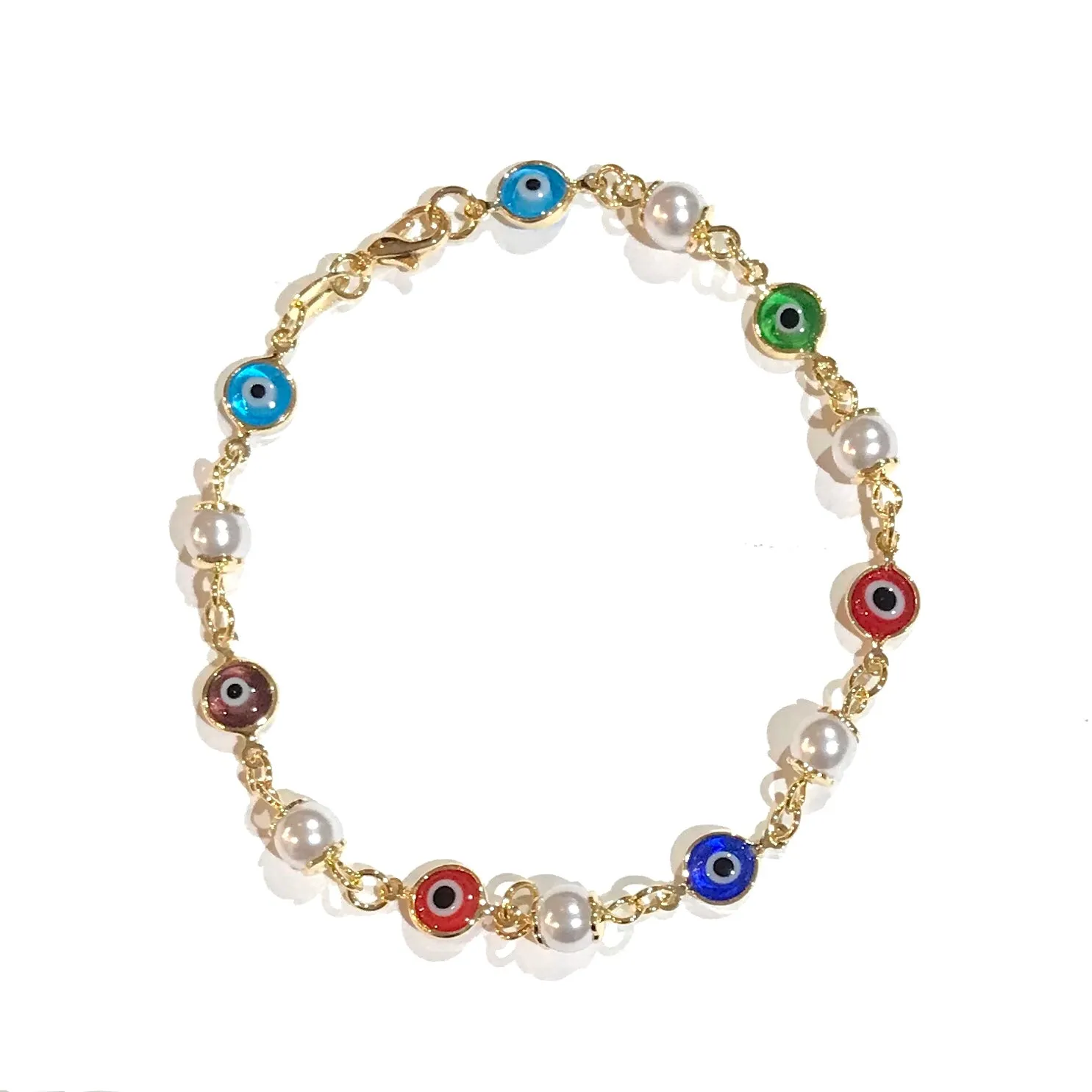 Gold Filled Evil Eye Pearl Bracelet