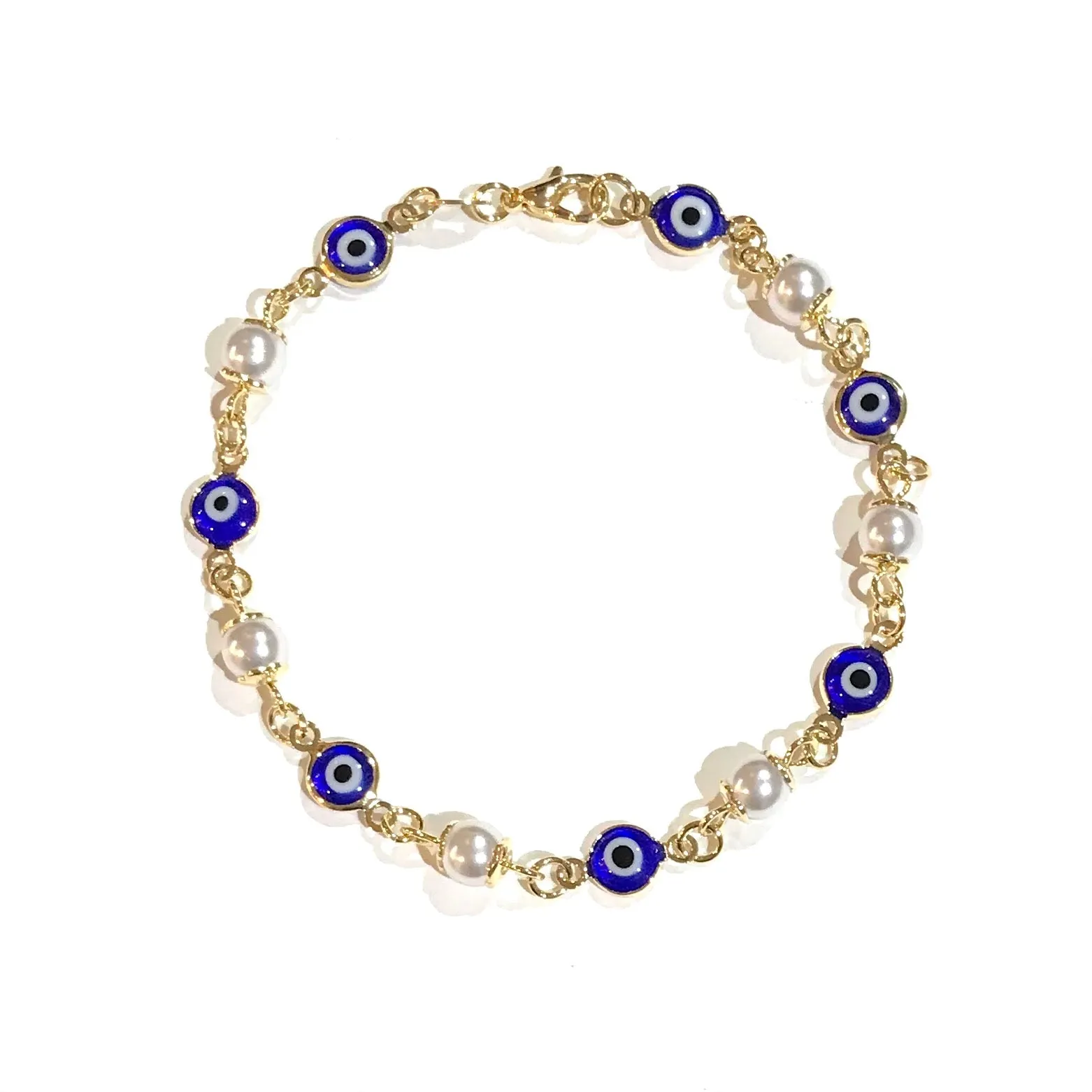 Gold Filled Evil Eye Pearl Bracelet