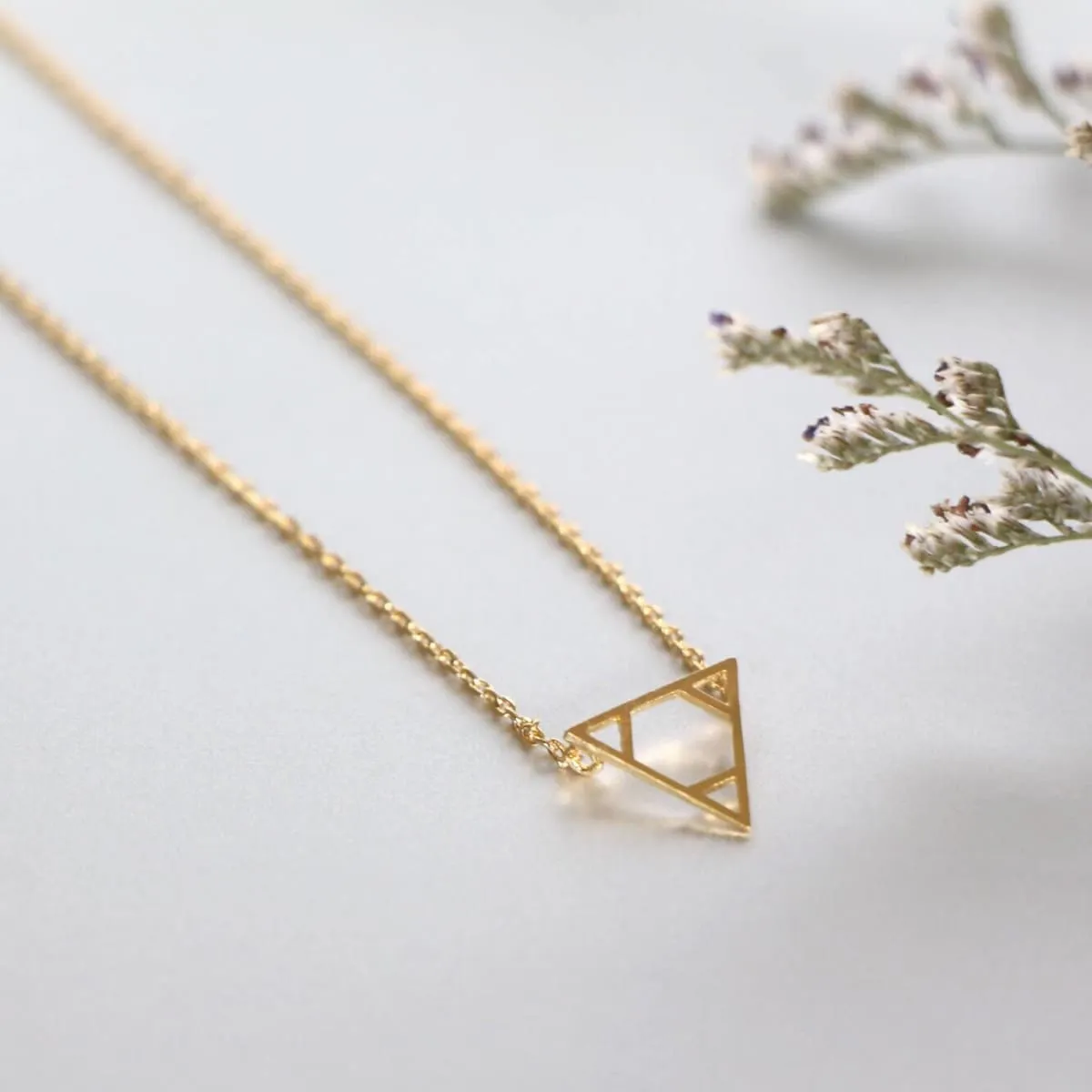 Gold Triangle Necklace, Gold Dipped Triangle Charm, Minimalist Necklace, Dainty Chain Necklace, Gift Necklace, Geometrical Necklace (SN104)