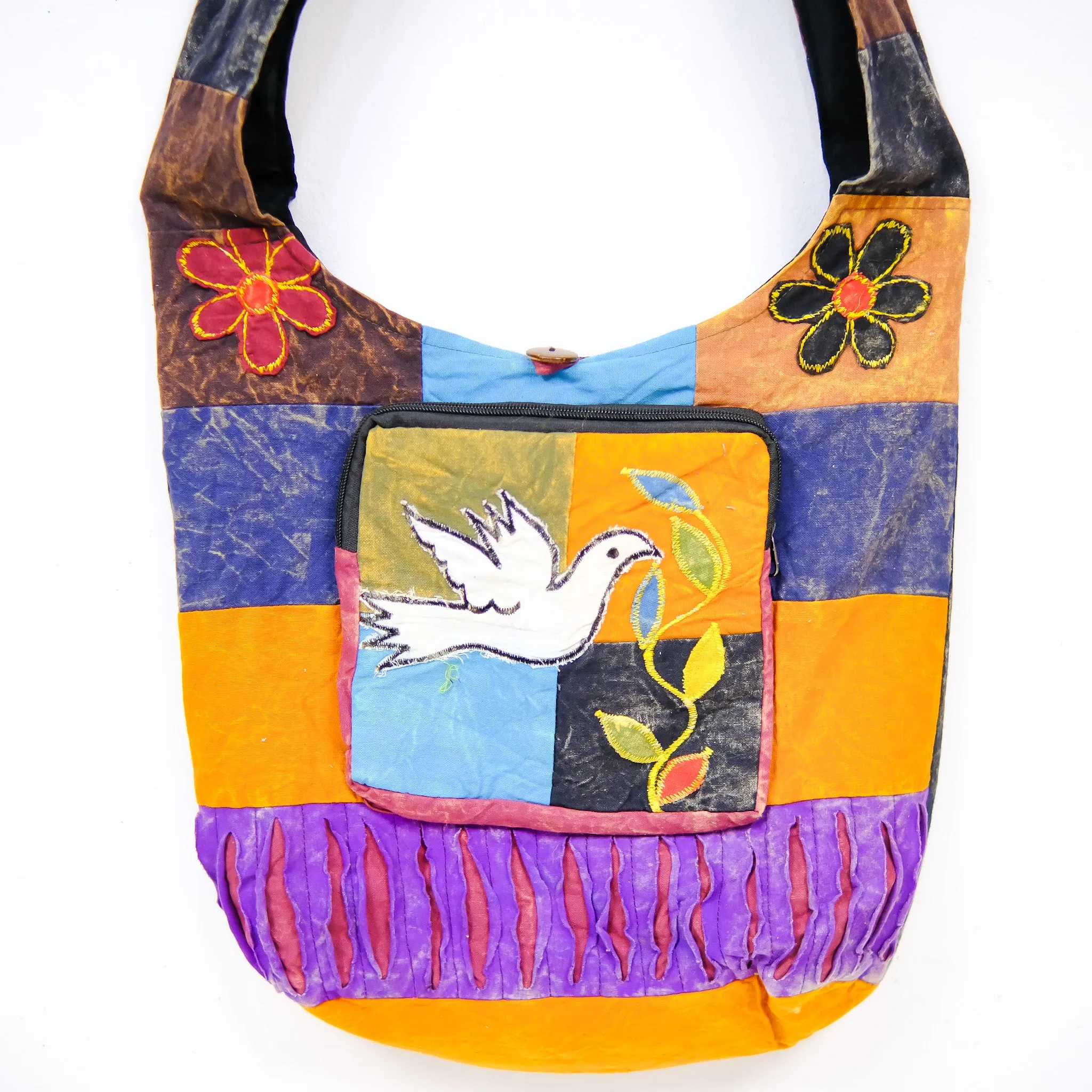 Hand Embroidered Bird Design Boho Messenger Bag