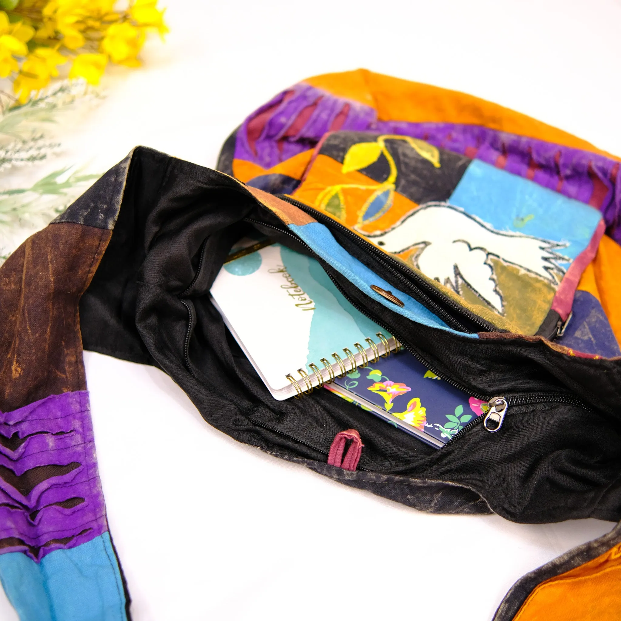 Hand Embroidered Bird Design Boho Messenger Bag