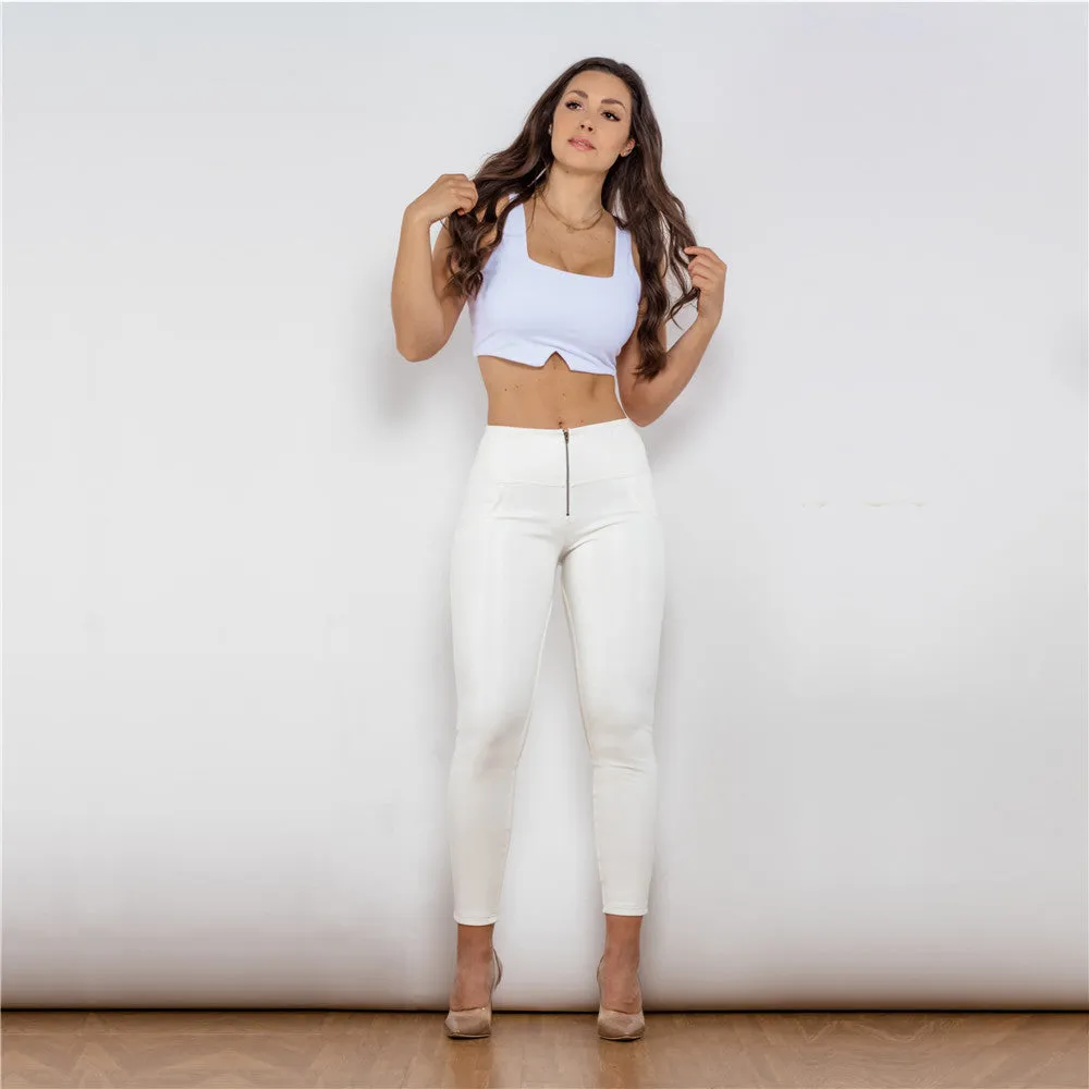 High Waist Shinning White Leather Leggings