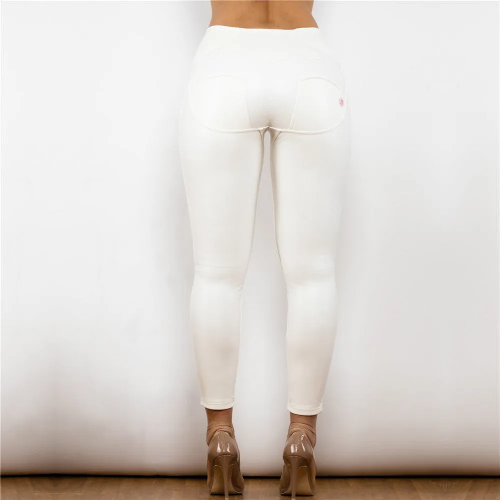 High Waist Shinning White Leather Leggings