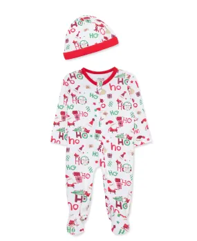 Ho Ho Ho Bamboo 2-Way-Zip Footie & Hat (NB-9M)