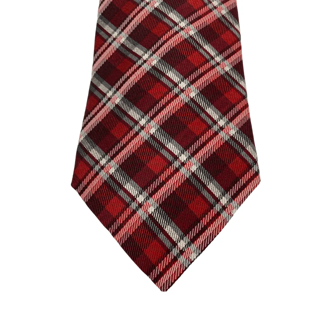 IKE BEHAR Diagonal Plaid Stripe Silk Tie - Burgundy & Red