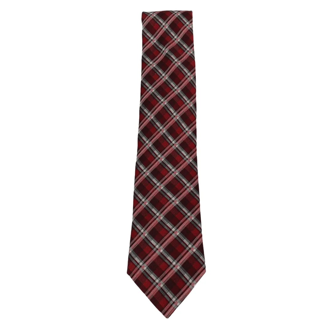 IKE BEHAR Diagonal Plaid Stripe Silk Tie - Burgundy & Red