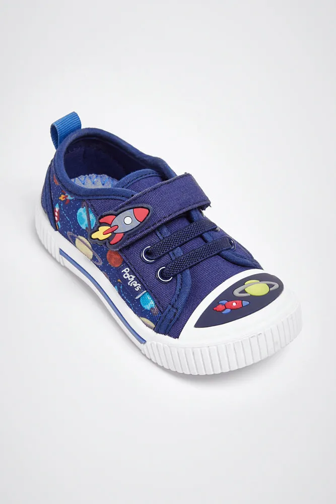 Infants Podlers Canvas Baby Shoes Strap Over Navy Zyon Space