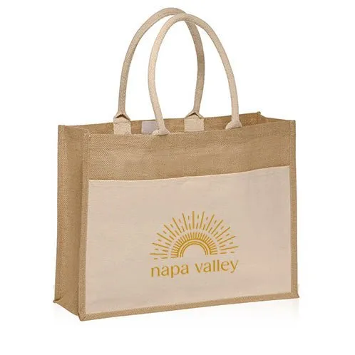 Jute Canvas Pocket Tote with Velcro Printed with a Customizable SUNSHINE COLLECTION Design