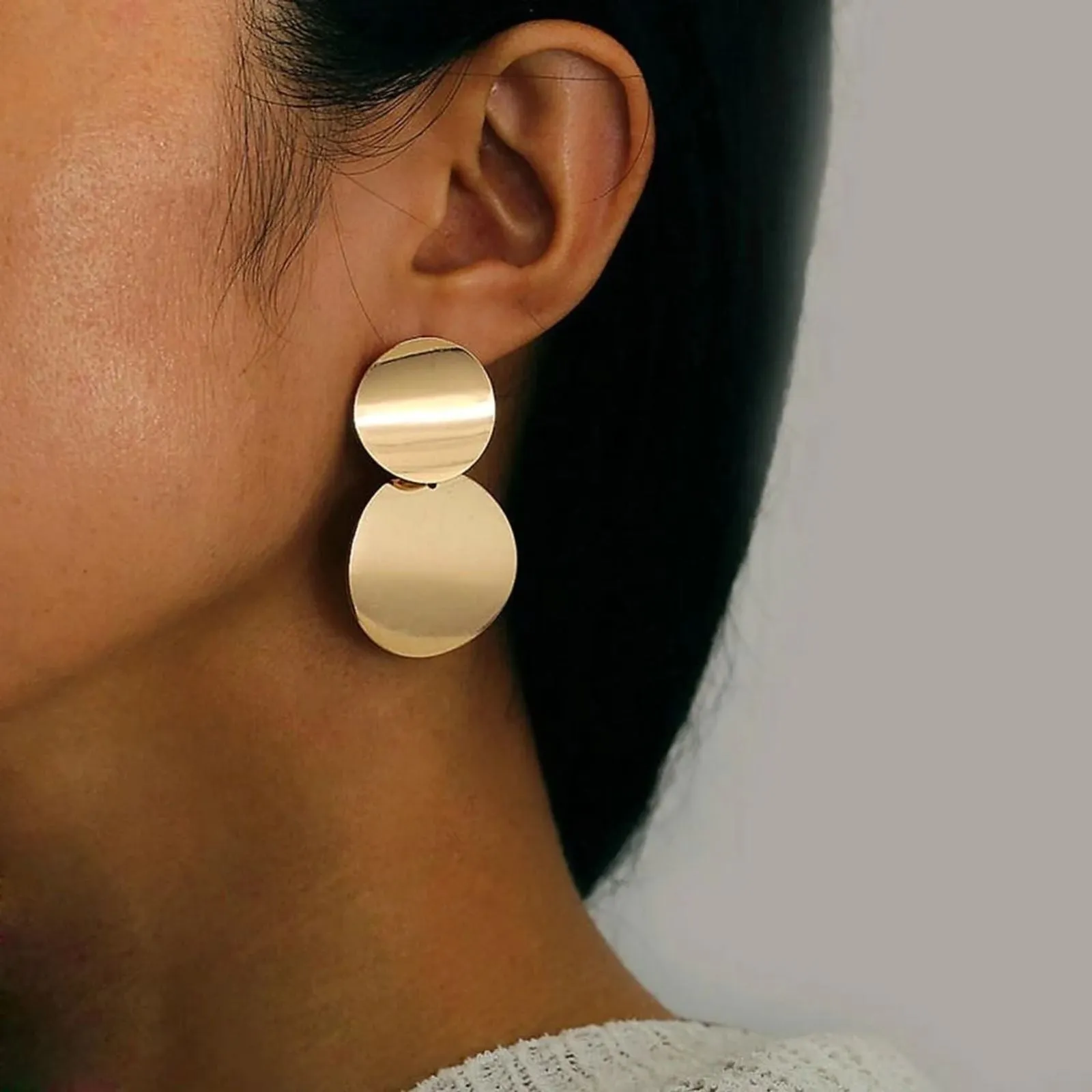 Light 14k Gold Plated Double Circle Earrings