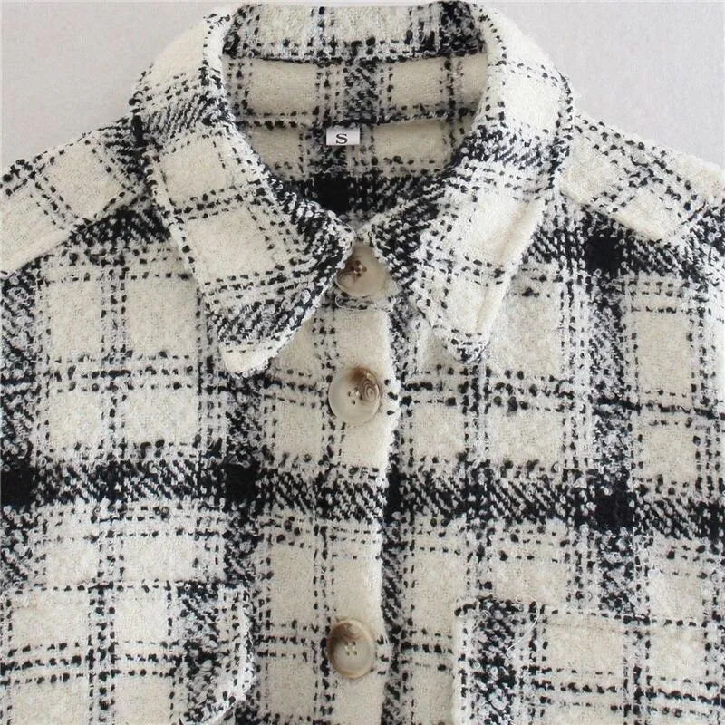 Loose Beige Plaid Tweed Shirt  Basic Oversized Jacket  Shirt Coat