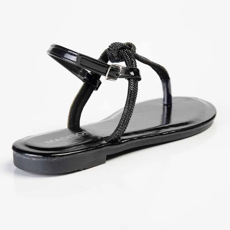 Madison Heather Metallic T-bar Sandal - Black