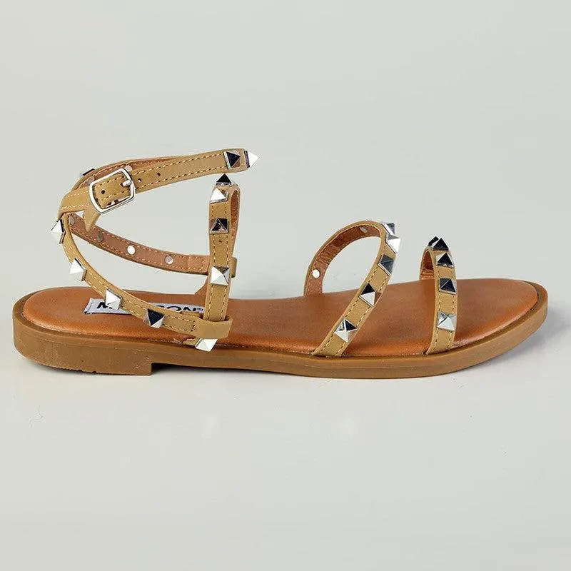 Madison Mariska Pyramid Studded Strappy Sandal - Camel