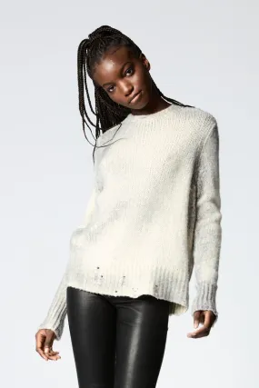 MARMO EFFECT ROUND NECK PULLOVER WITH DESTROYED EDGES