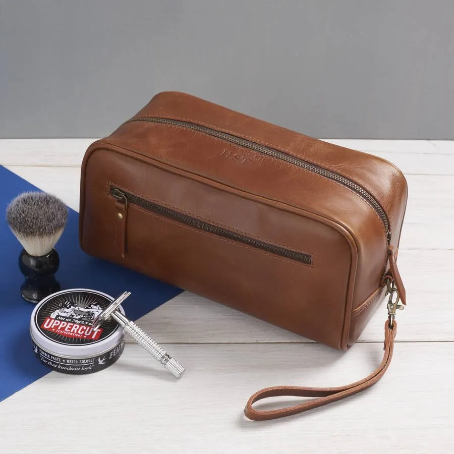 Men's Leather Wash Bag with Strap