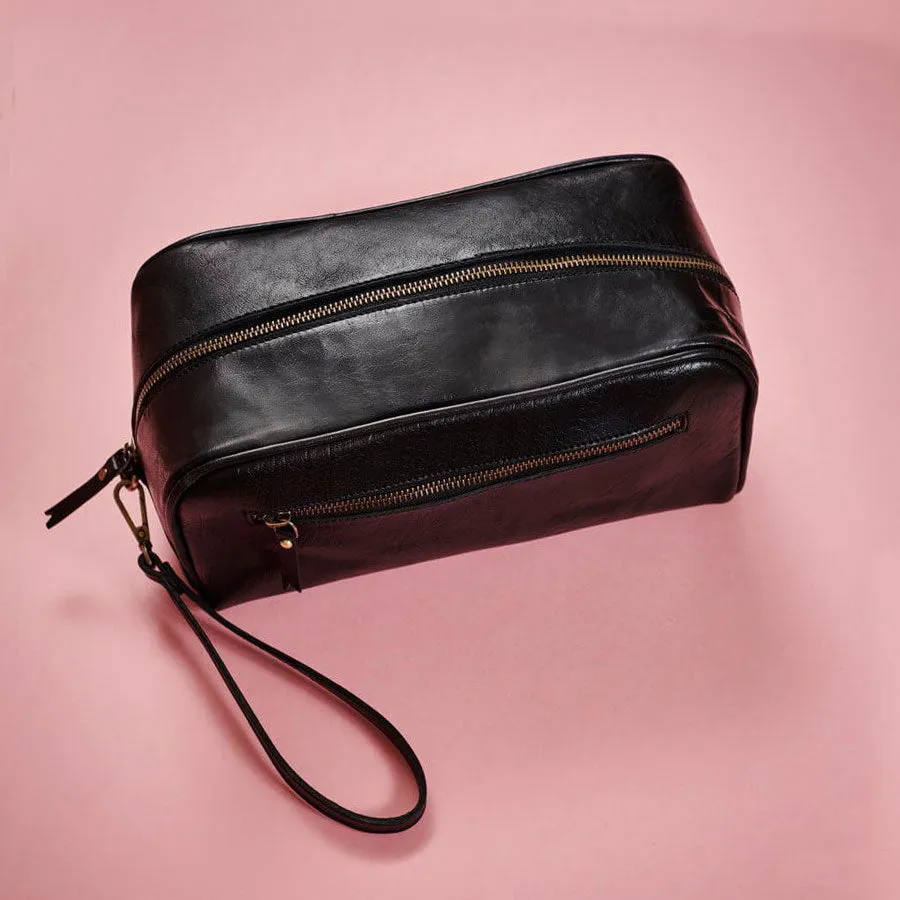 Men's Leather Wash Bag with Strap