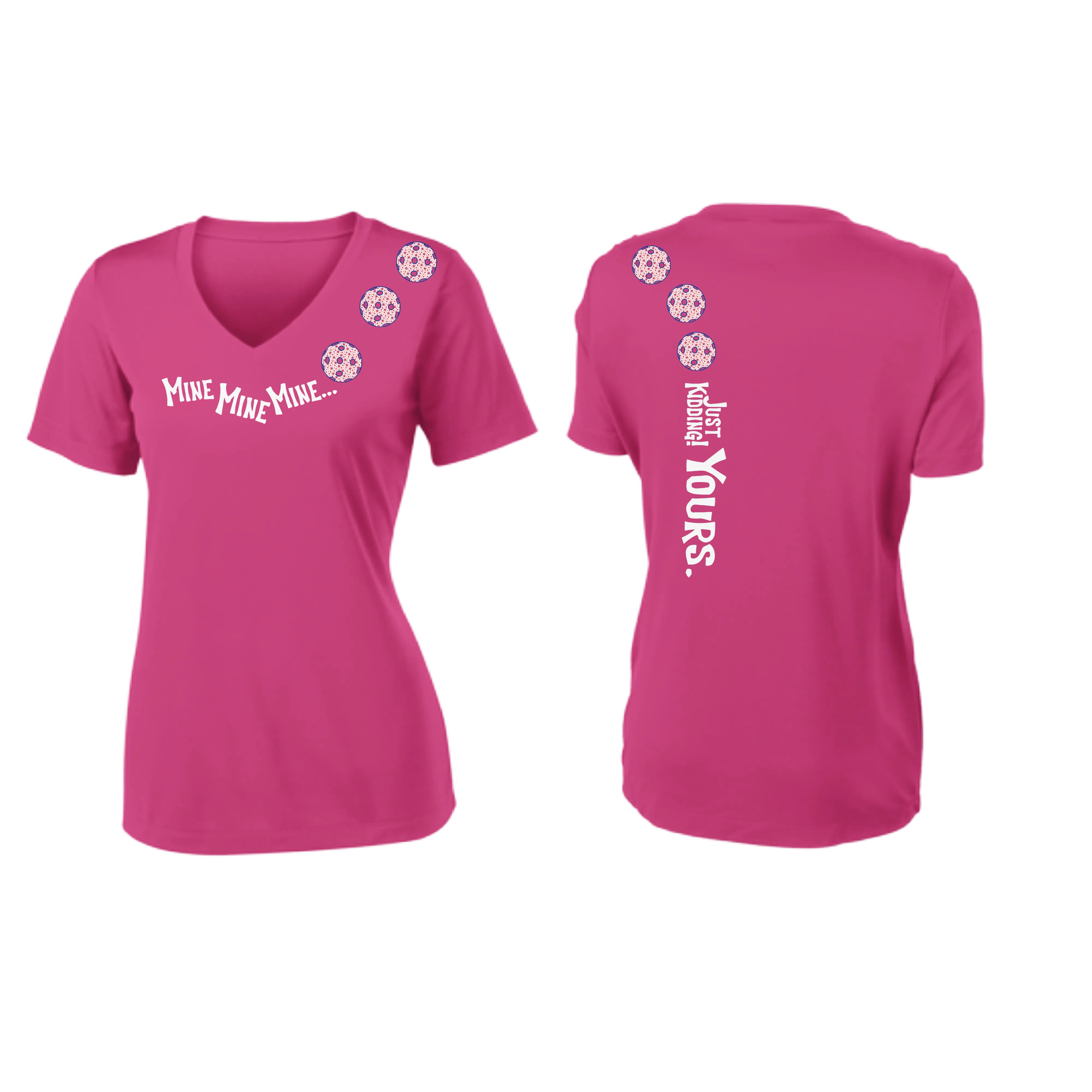 Mine JK Yours (Pickleball Colors Patriotic Stars White or Purple) | Women's Short Sleeve V-Neck Pickleball Shirts | 100% Polyester