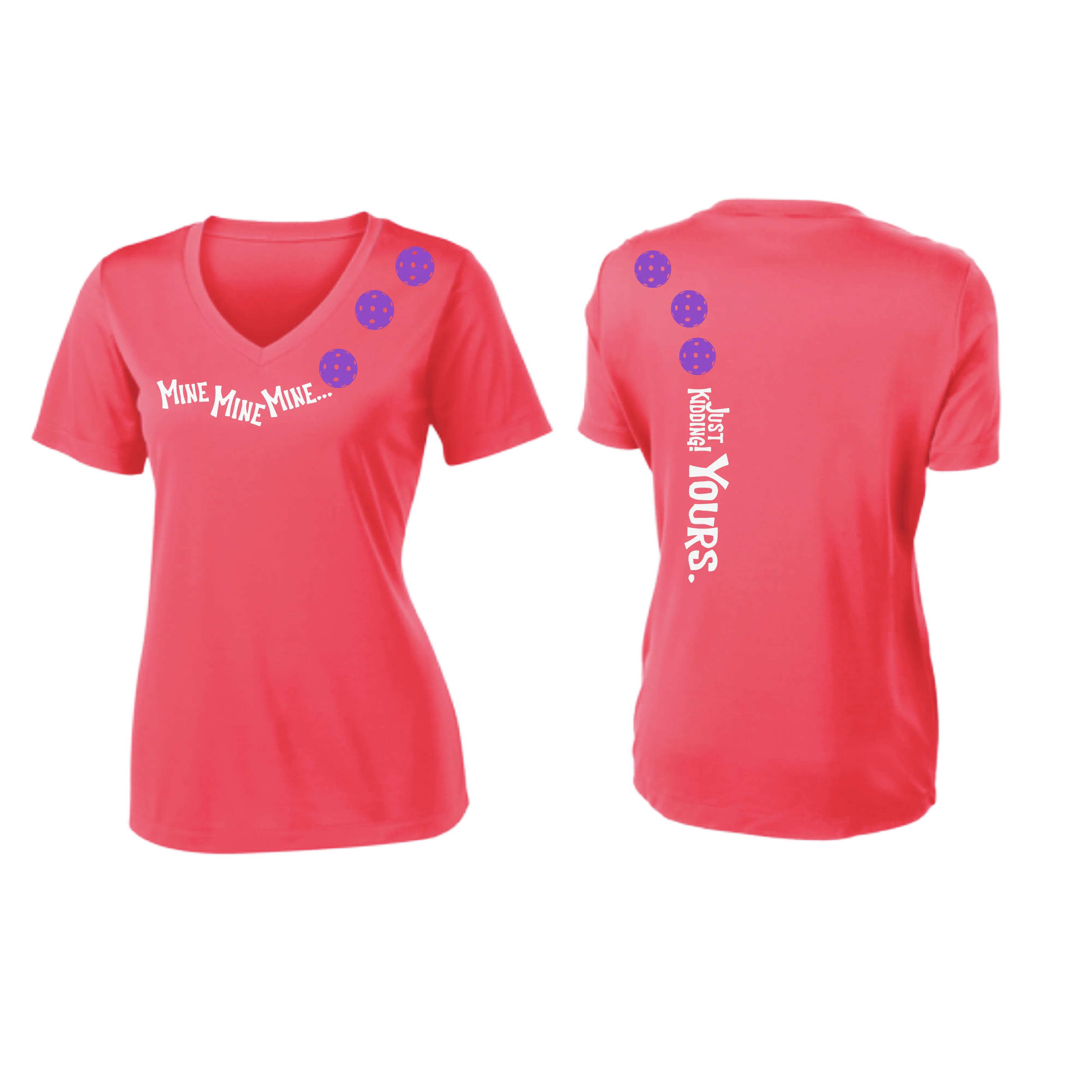 Mine JK Yours (Pickleball Colors Patriotic Stars White or Purple) | Women's Short Sleeve V-Neck Pickleball Shirts | 100% Polyester