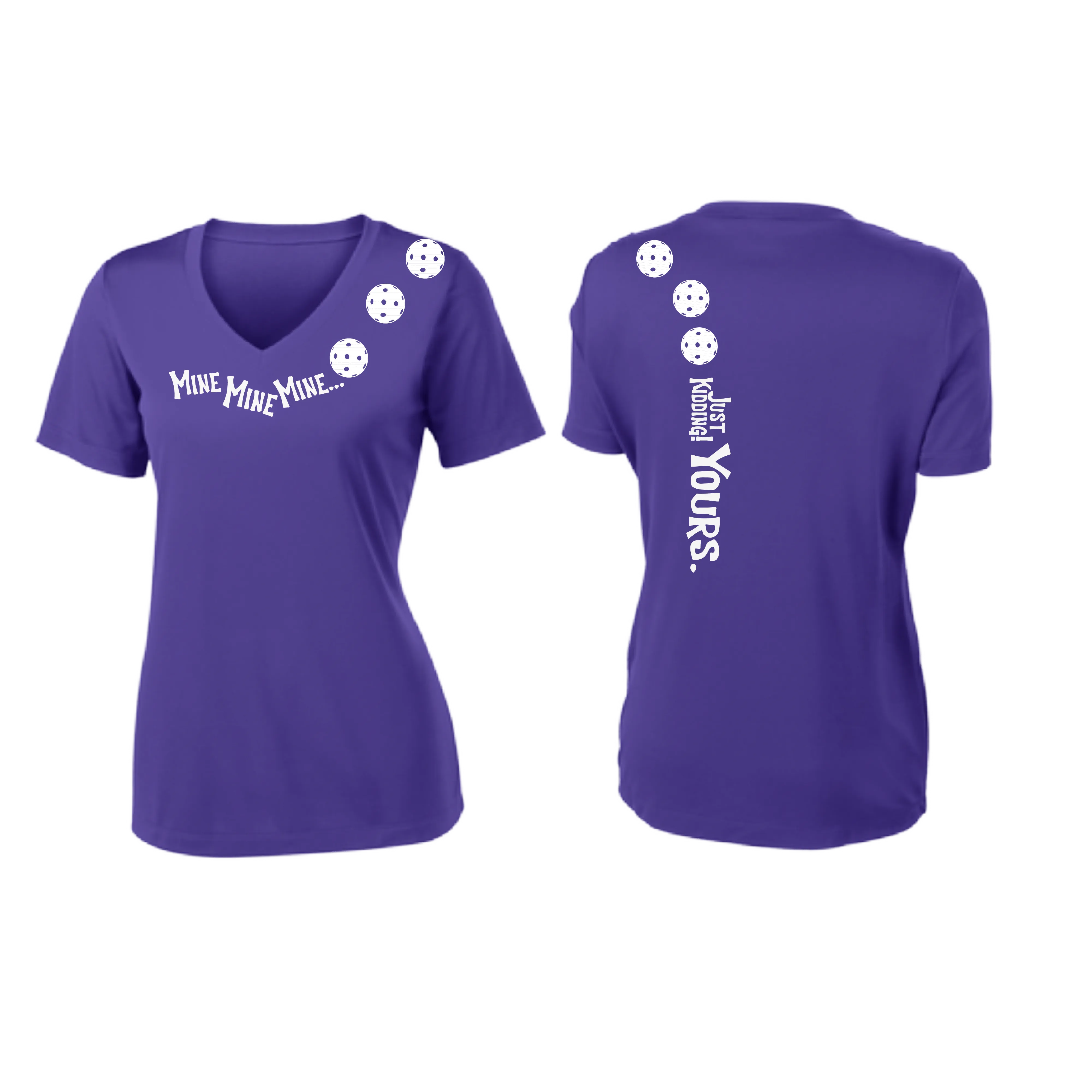 Mine JK Yours (Pickleball Colors Patriotic Stars White or Purple) | Women's Short Sleeve V-Neck Pickleball Shirts | 100% Polyester