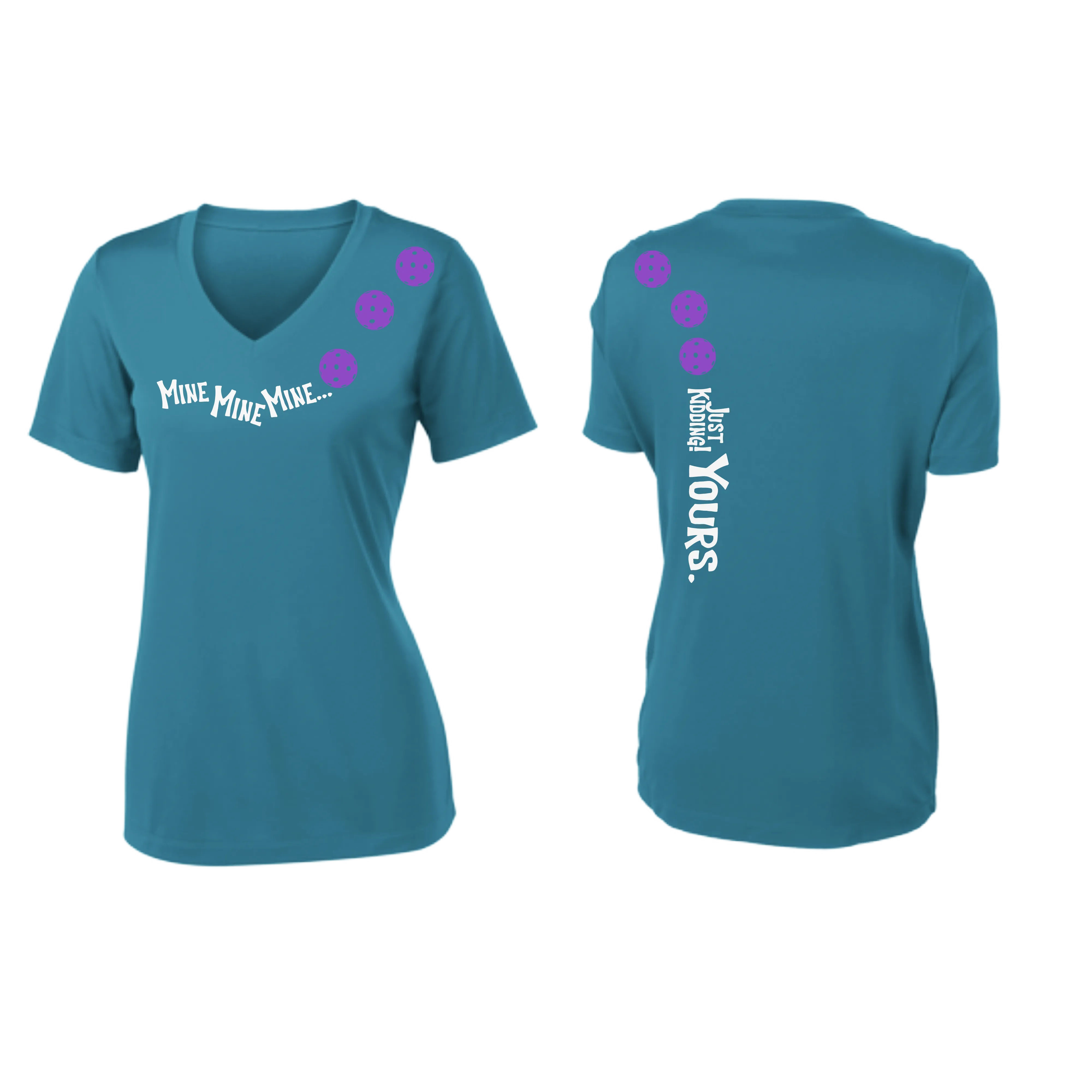 Mine JK Yours (Pickleball Colors Patriotic Stars White or Purple) | Women's Short Sleeve V-Neck Pickleball Shirts | 100% Polyester