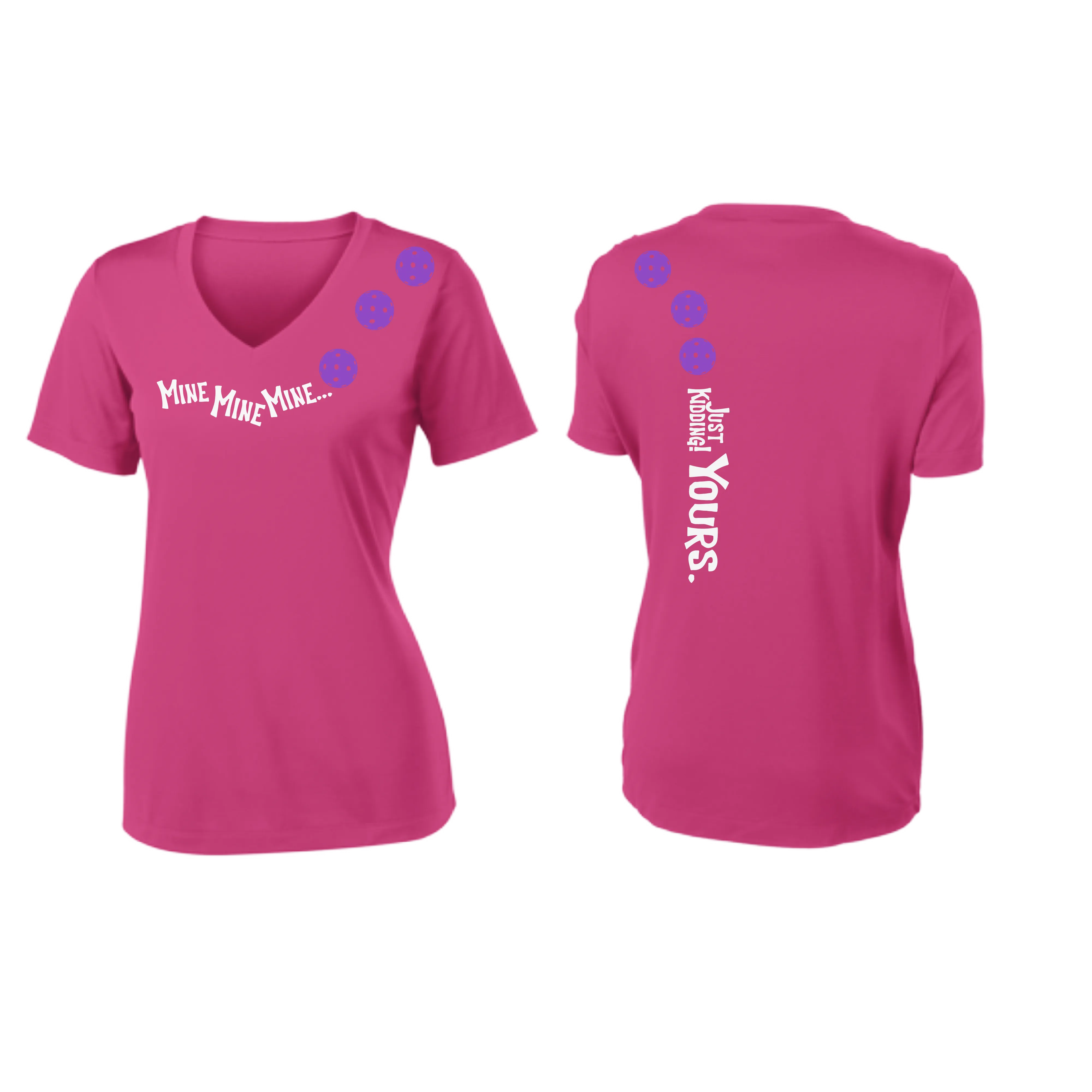 Mine JK Yours (Pickleball Colors Patriotic Stars White or Purple) | Women's Short Sleeve V-Neck Pickleball Shirts | 100% Polyester