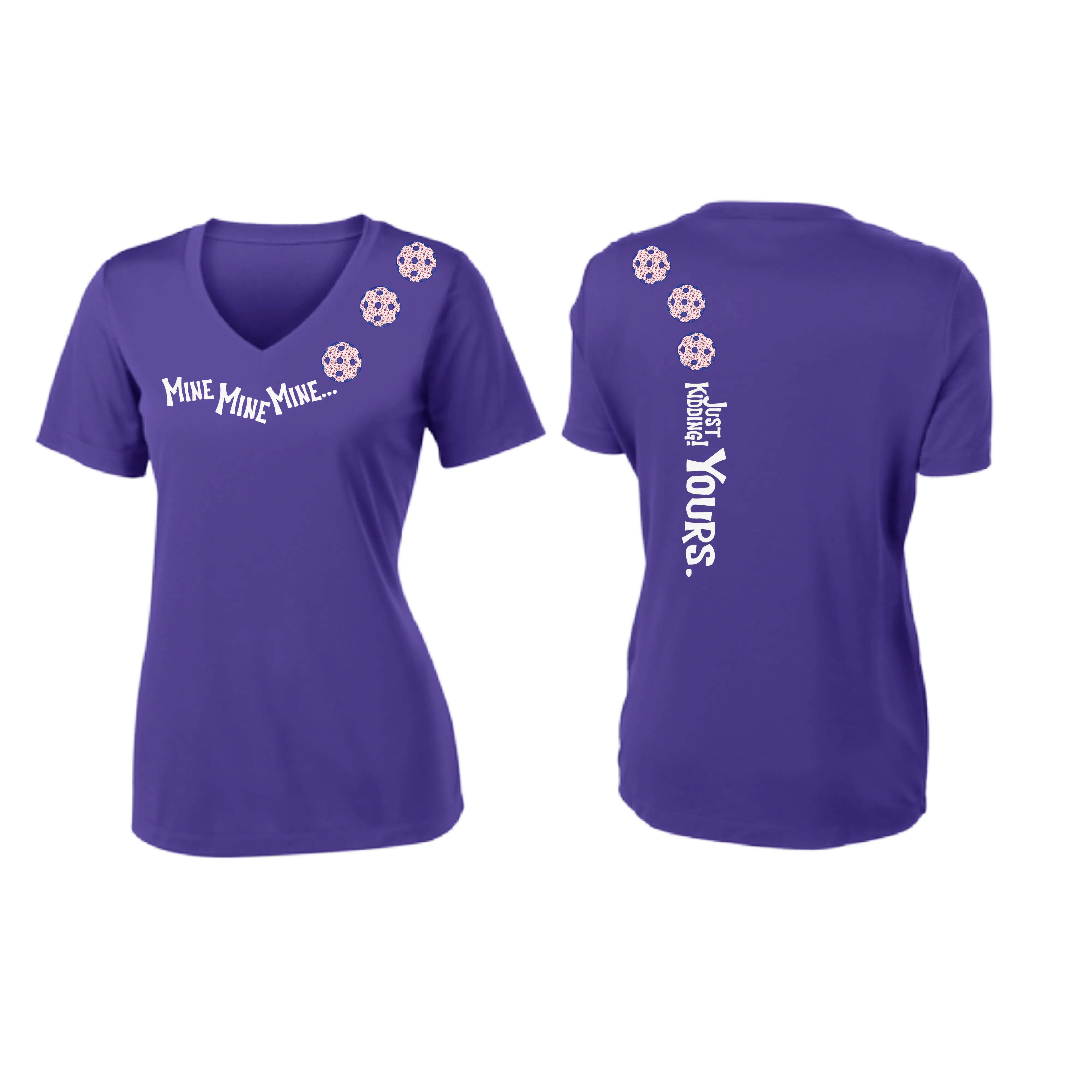 Mine JK Yours (Pickleball Colors Patriotic Stars White or Purple) | Women's Short Sleeve V-Neck Pickleball Shirts | 100% Polyester