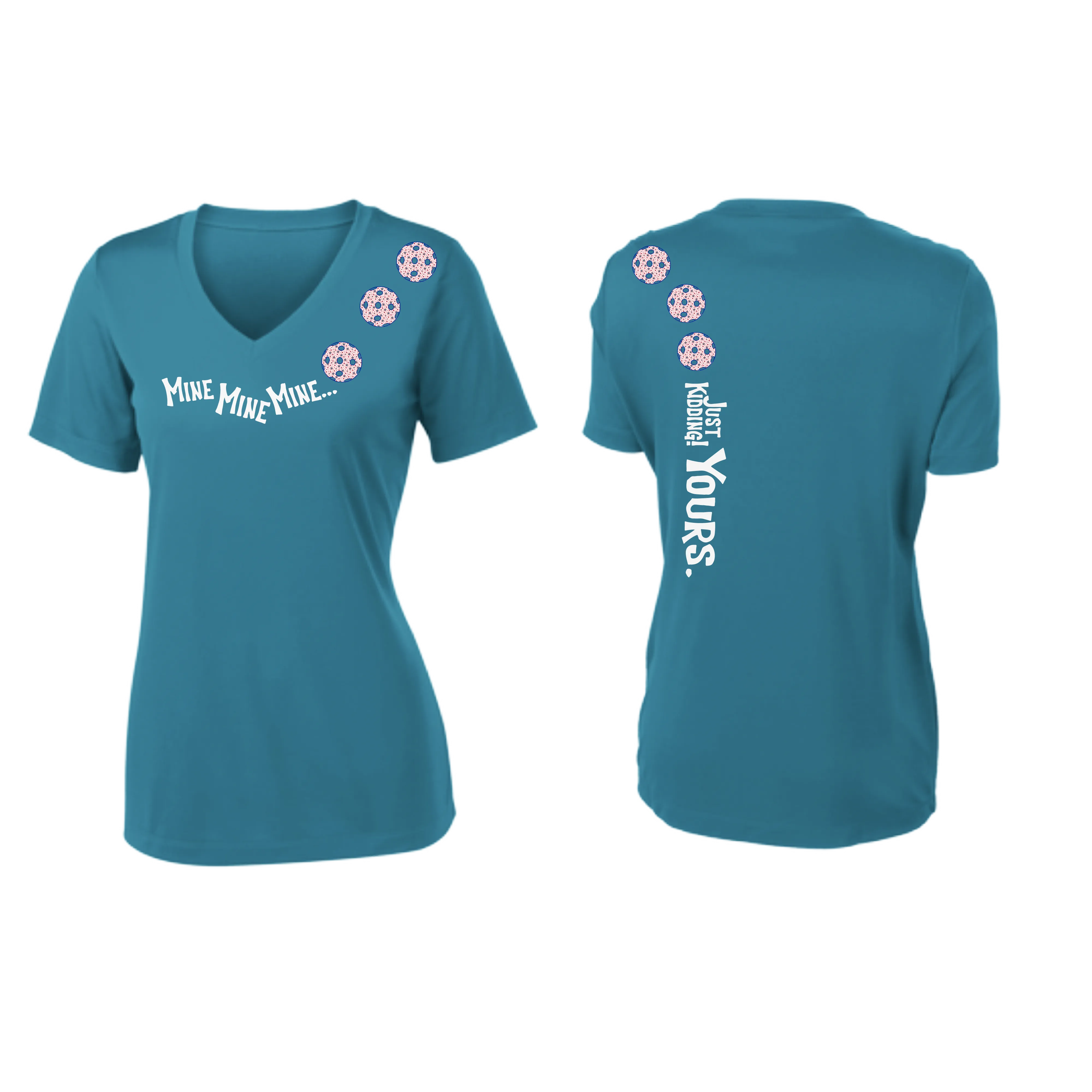 Mine JK Yours (Pickleball Colors Patriotic Stars White or Purple) | Women's Short Sleeve V-Neck Pickleball Shirts | 100% Polyester