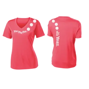 Mine JK Yours (Pickleball Colors Patriotic Stars White or Purple) | Women's Short Sleeve V-Neck Pickleball Shirts | 100% Polyester