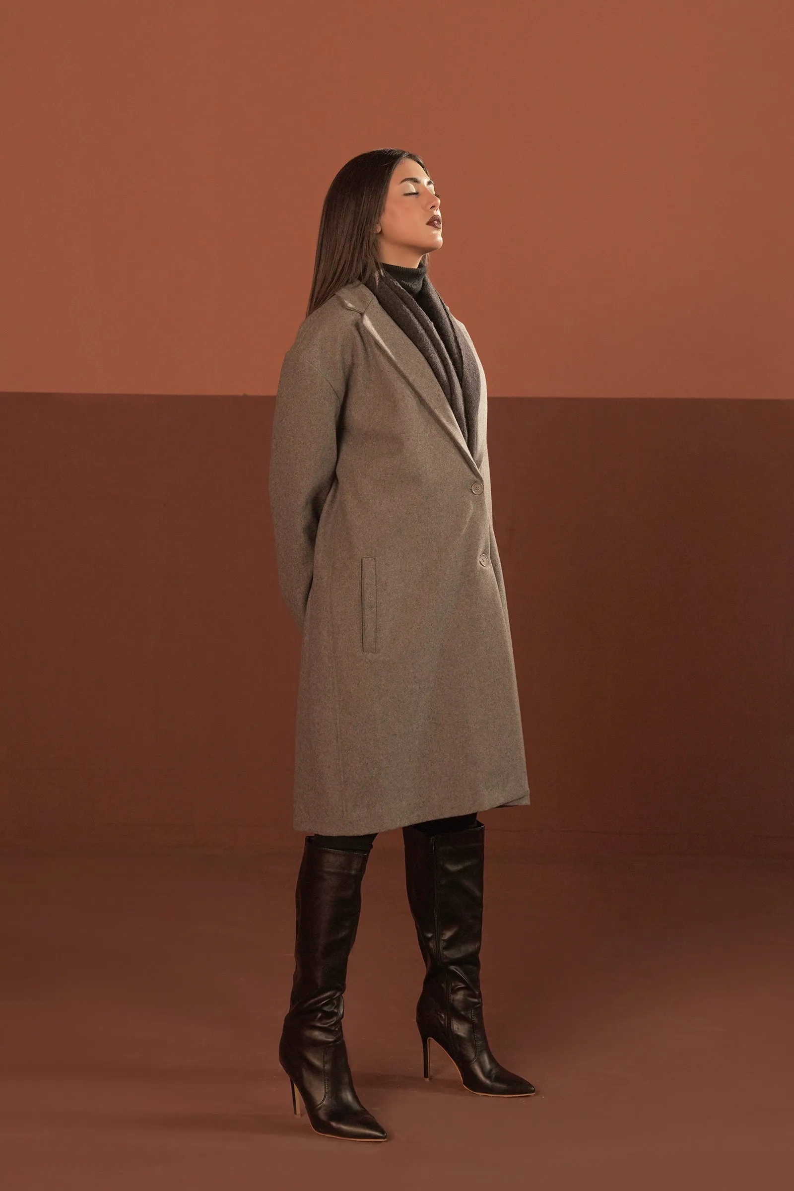 Notch Collar Wool Blend Coat