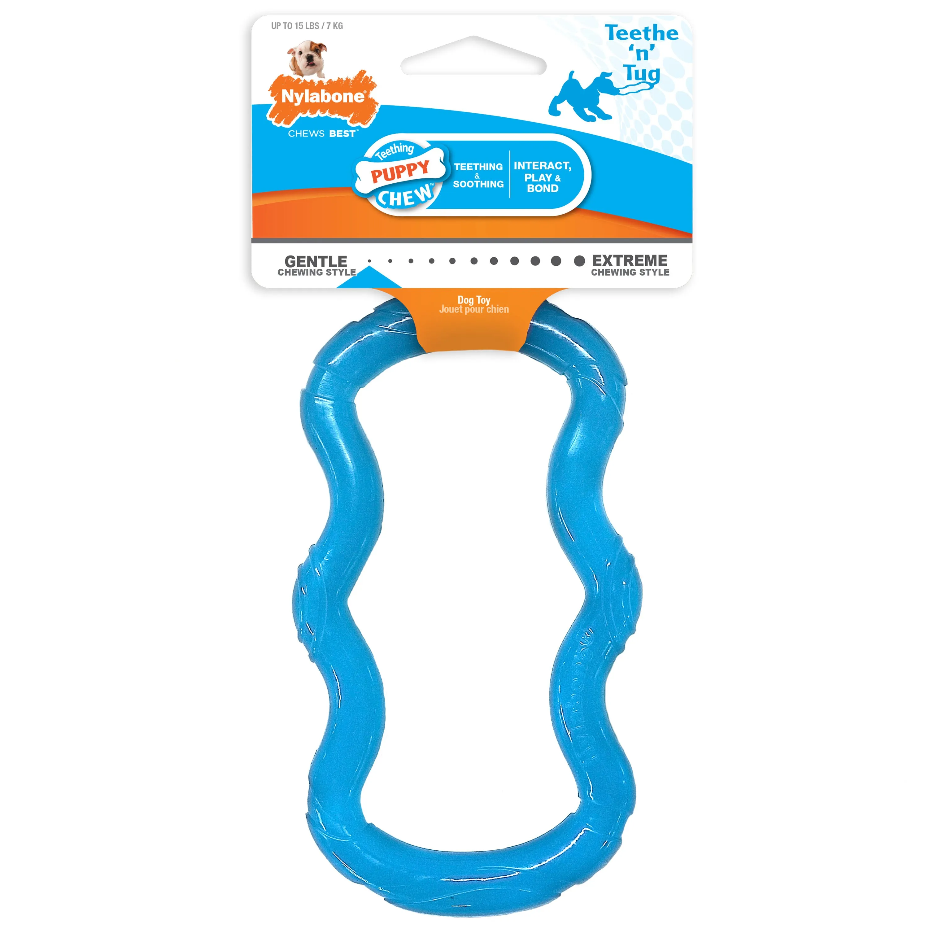 Nylabone Puppy Teethe n' Tug Toy Blue X-Small up to 15 lbs.