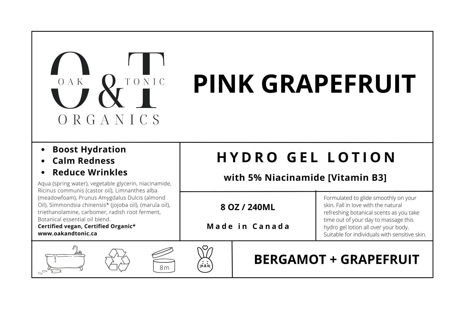 Oak & Tonic Organics | Pink Grapefruit Hydro-Gel Hand & Body Lotion