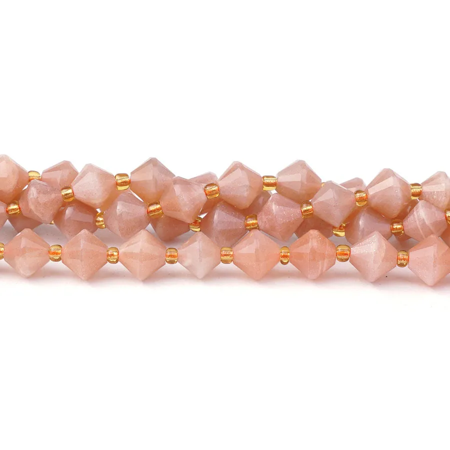 Peach Moonstone Natural 8mm Bicone Faceted A Grade - 15-16 Inch