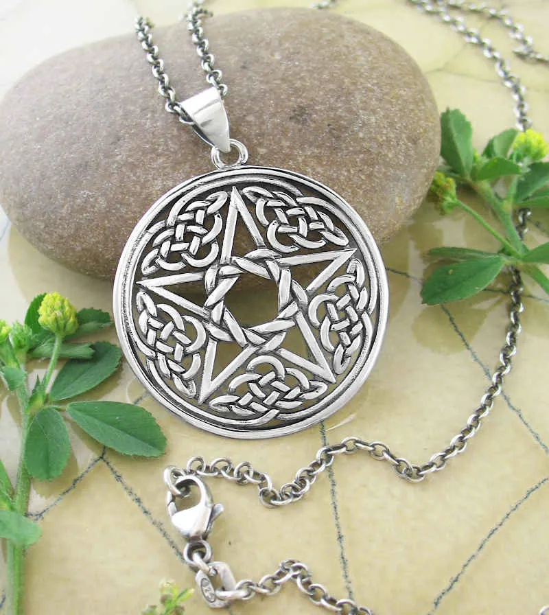 Pentagram With Celtic Knots and Braided Pentagon Pendant