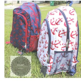 Personalized Red and Blue Anchor backpack- Monogrammed backpack Same or Next day Shipping