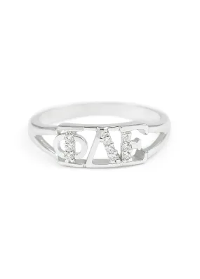 Phi Delta Epsilon Sterling Silver Ring with Simulated Diamonds