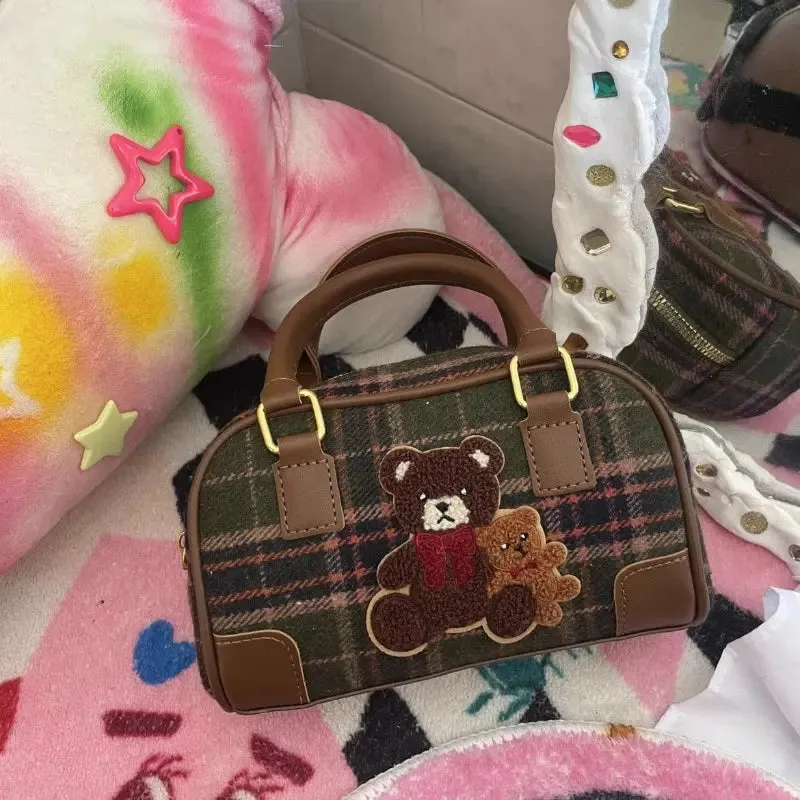 Plaid Bear Crossbody Bag