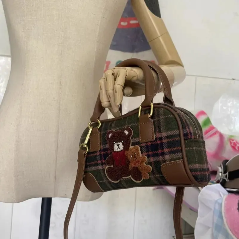 Plaid Bear Crossbody Bag